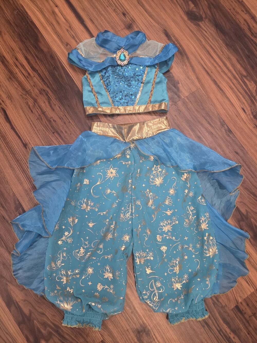 Disney Store Princess Jasmine Aladdin Costume Set Sz 3T Gold Foil Detail - Picture 2 of 13